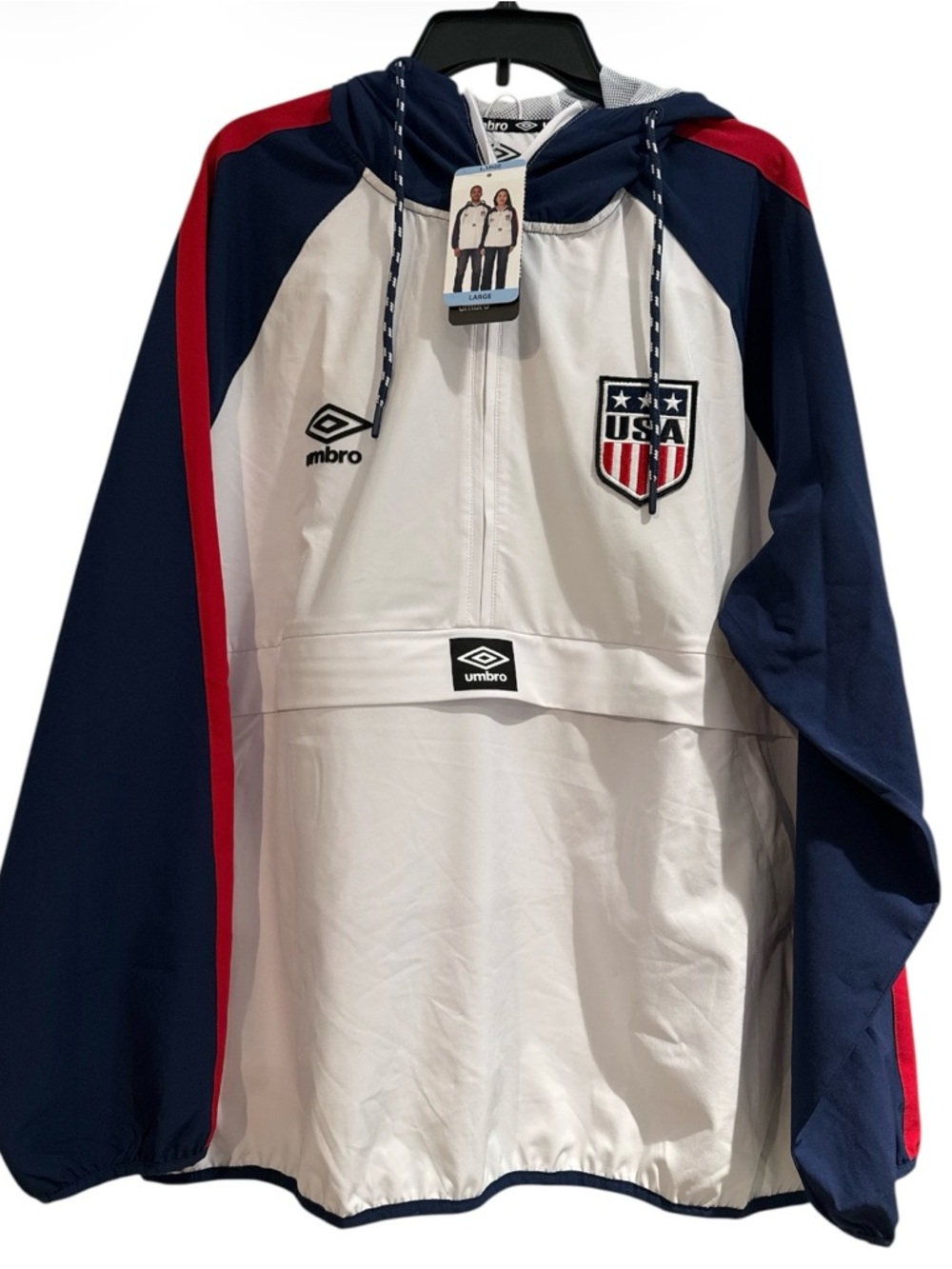 🆕 Umbro USA White Navy Red Windbreaker Pullover Unisex Jacket